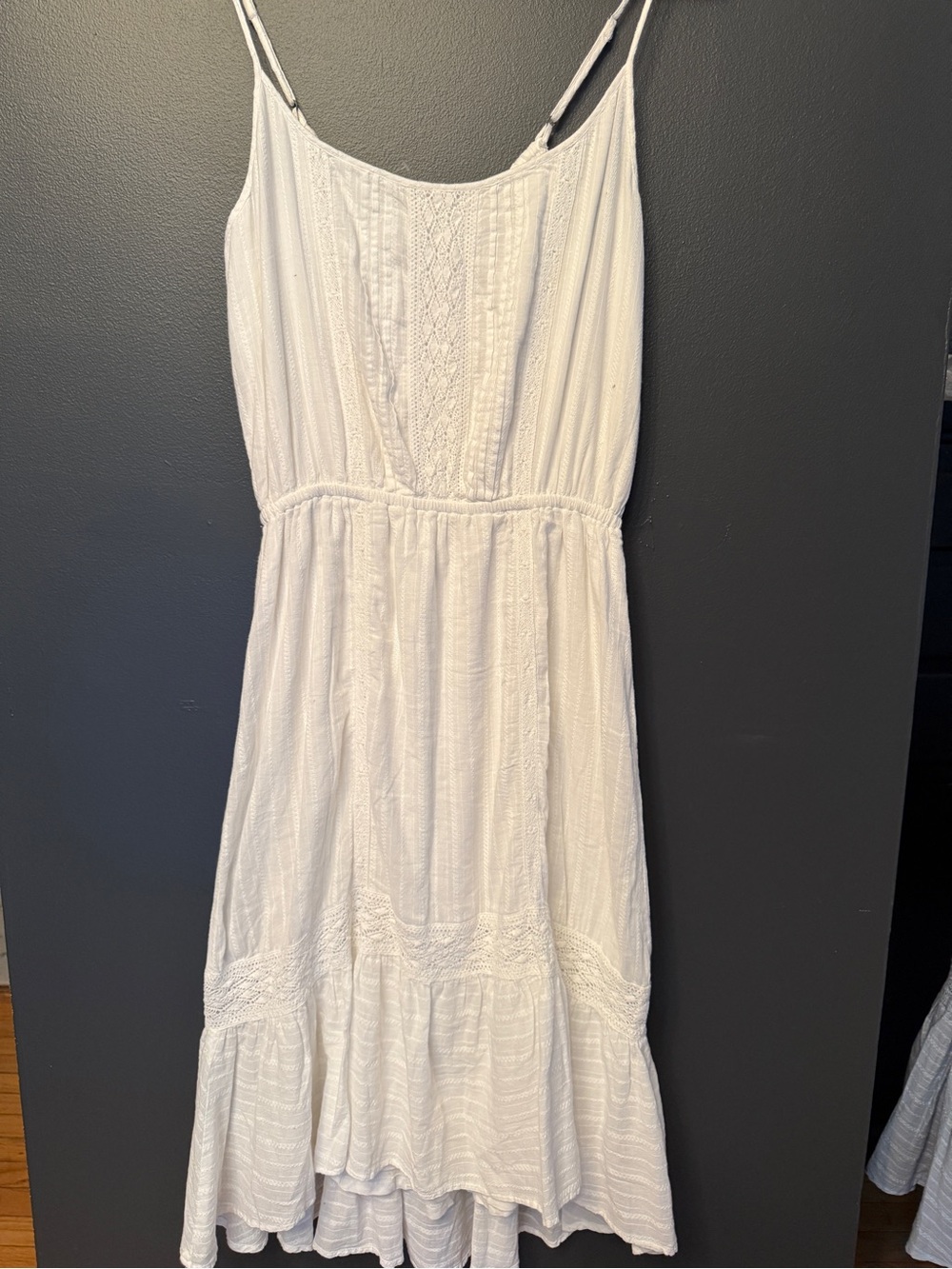 Ella Moss White Midi Dress with adjustable Spaghetti Straps 100% cotton + lining